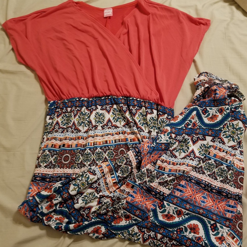 NWOT!! Flirty Pink Multi Colored Maxi Dress